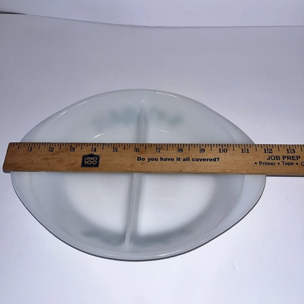 VTG Glasbake Divided Casserole Baking Dish‎ J-2352 White w/ Aqua